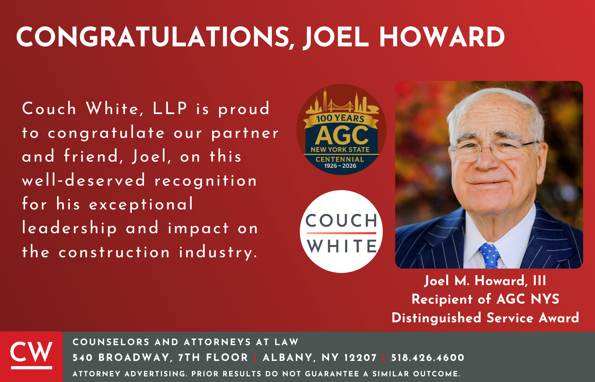 Joel Howard honored at AGC NYS Distinguished Service Award