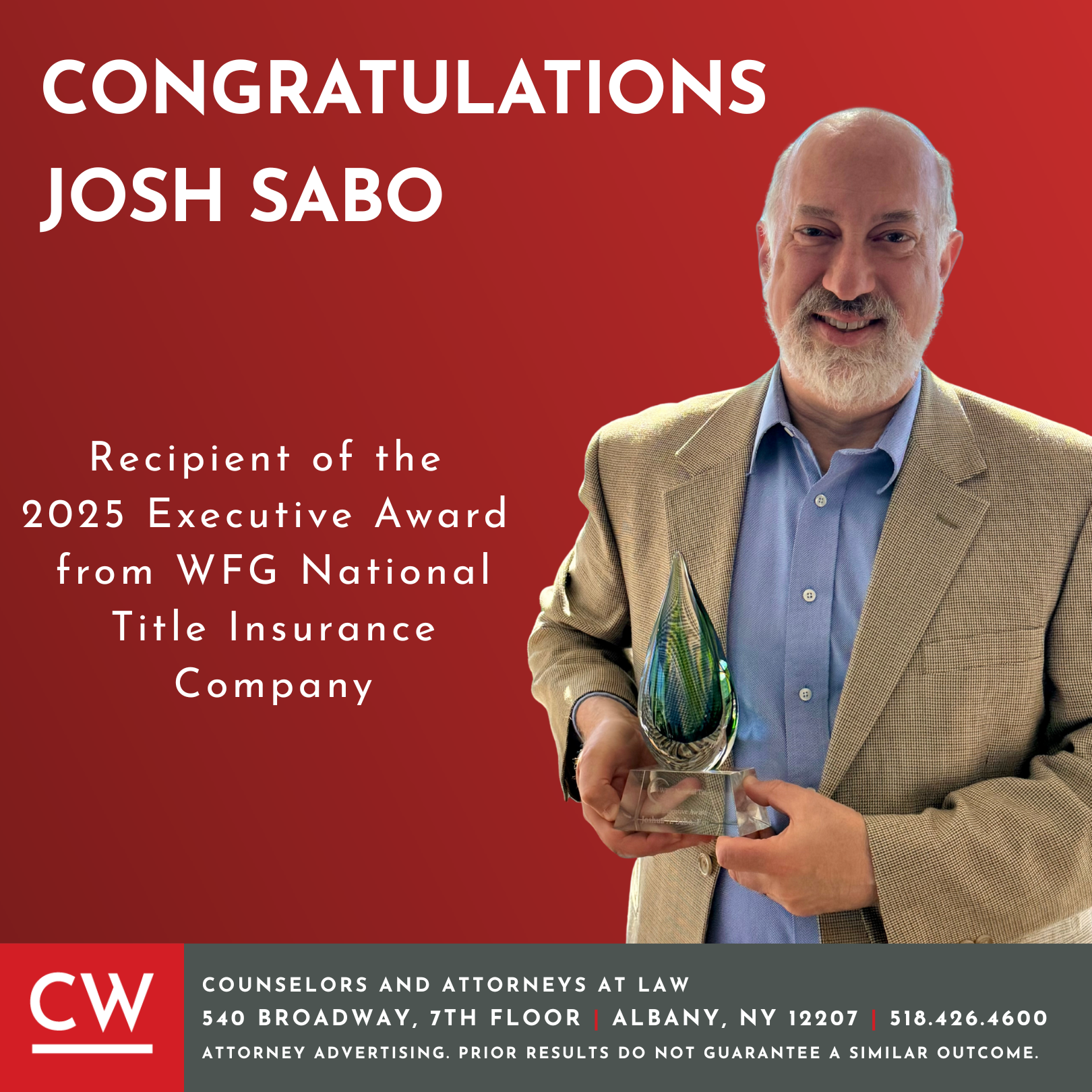 Josh Sabo recipient of Executive Award from WFG National Title Insurance